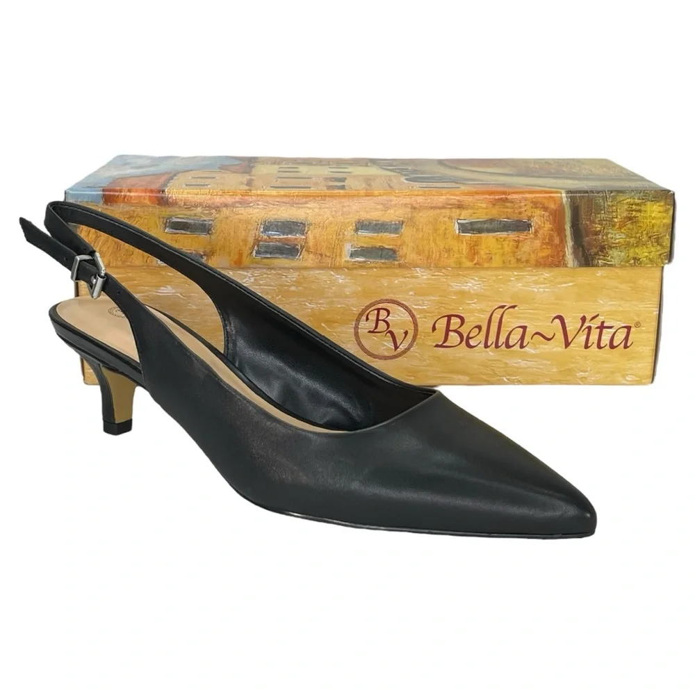 Bella Vita Scarlett Black Leather Womens Slingback Heels Size 8.5M - Picture 12 of 13